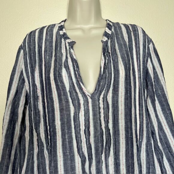 CP Shades Regina 100% Linen Pintuck Tunic Dress Chambray Stripe Women Medium - Picture 4 of 16